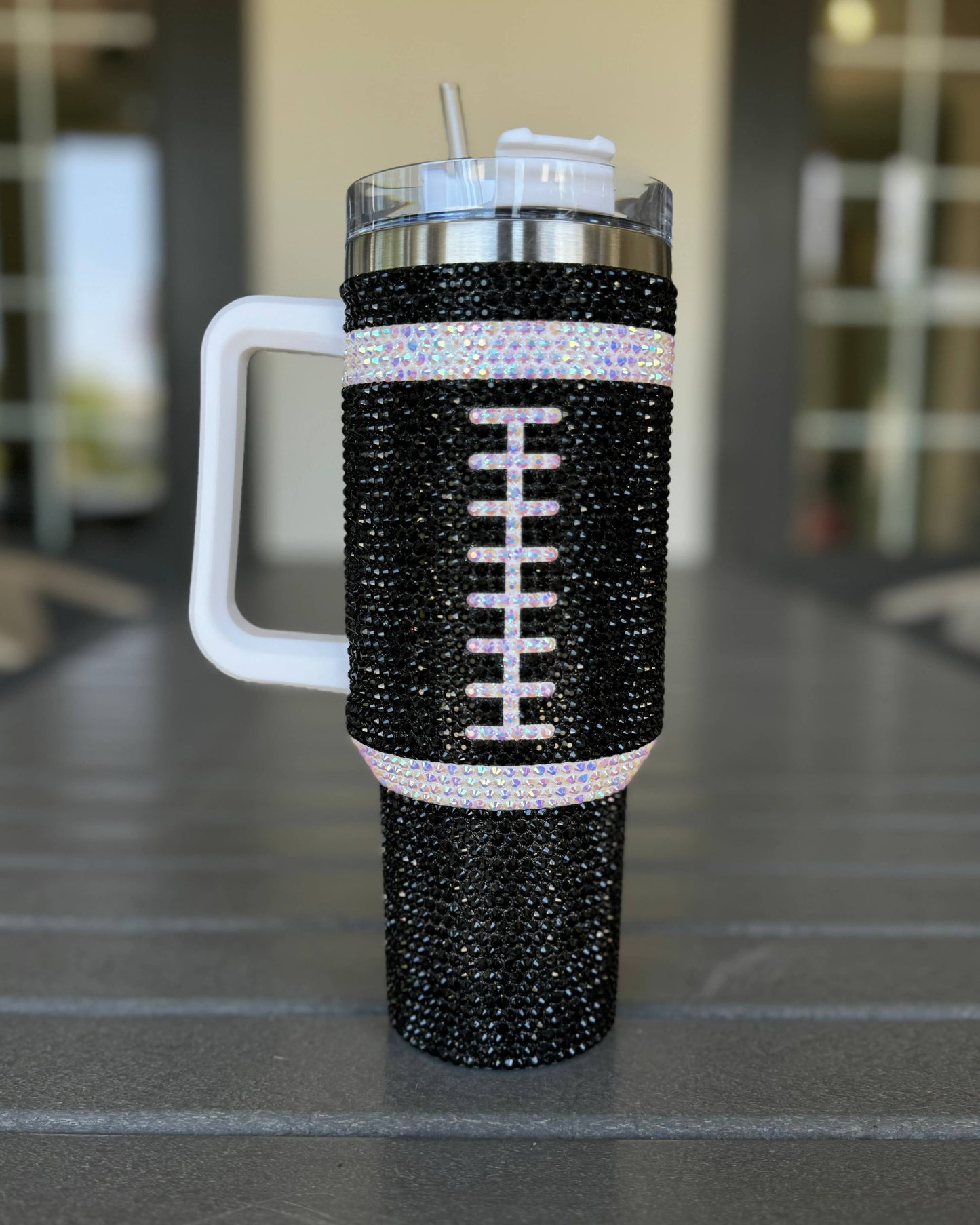 Crystal BLACK "Team Spirit" FOOTBALL 40 Oz. Tumbler