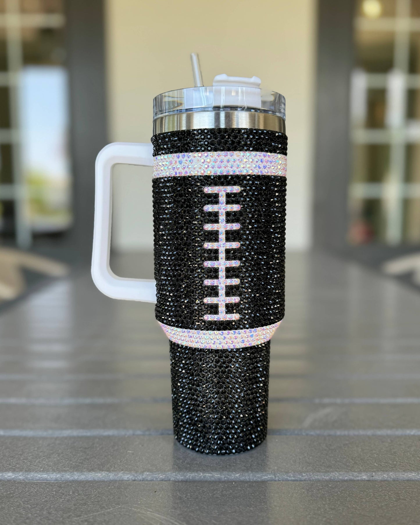 Crystal BLACK "Team Spirit" FOOTBALL 40 Oz. Tumbler