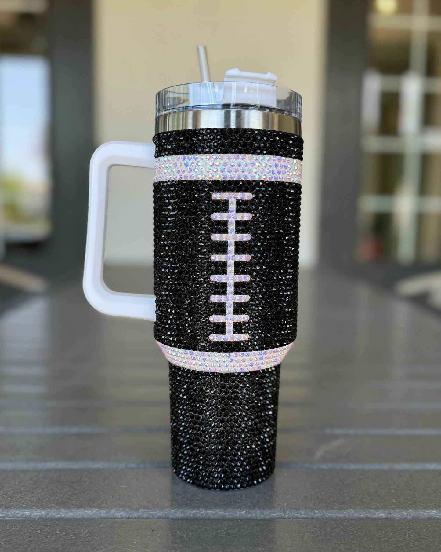 Crystal BLACK "Team Spirit" FOOTBALL 40 Oz. Tumbler