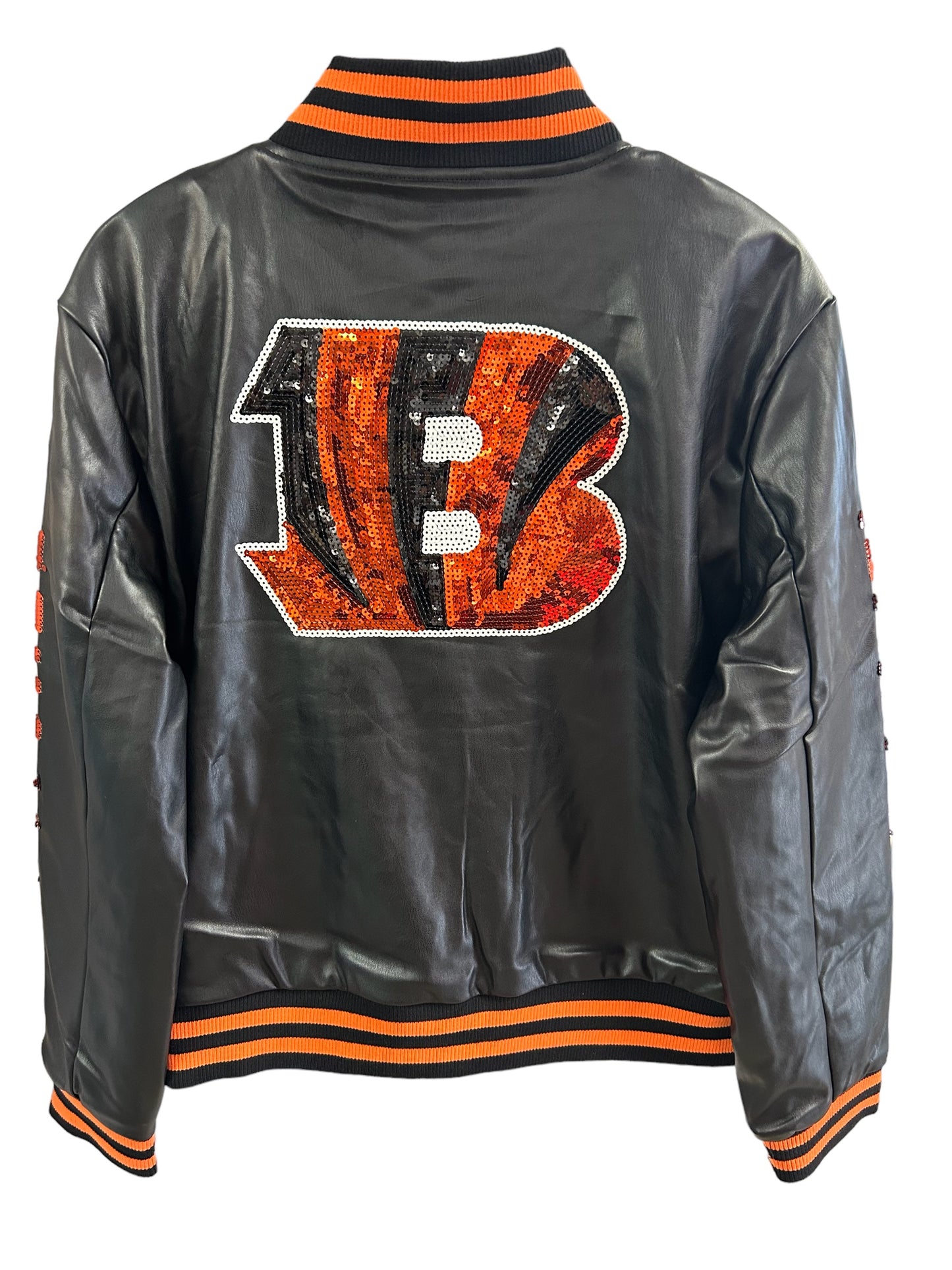 Cincinnati Bengals Women's Sequin Logo Vegan Leather Full-Zip Jacket