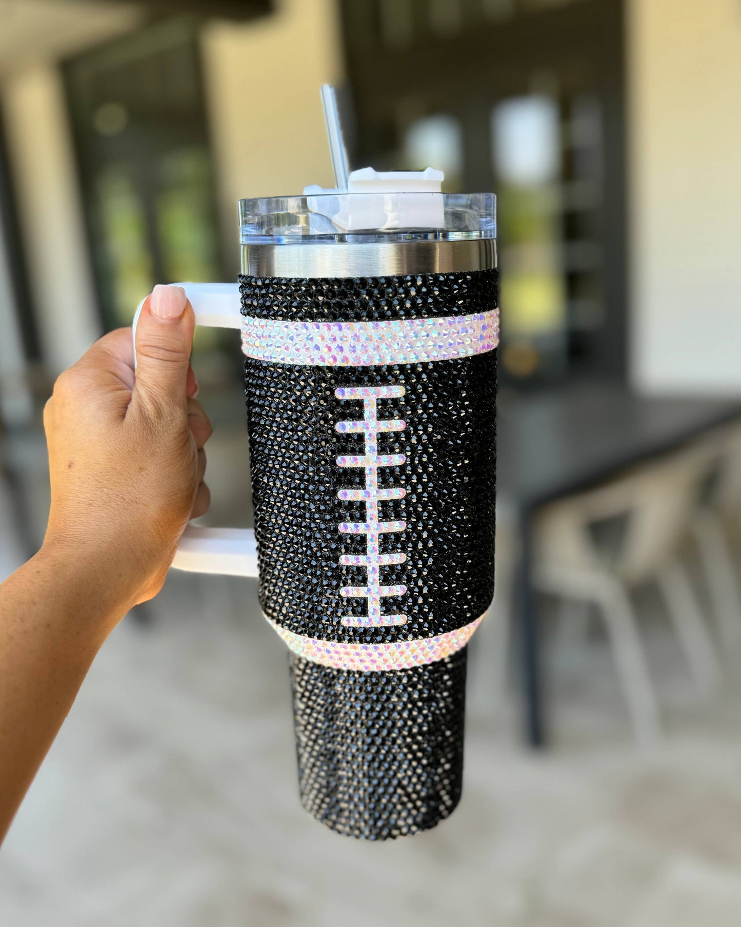 Crystal BLACK "Team Spirit" FOOTBALL 40 Oz. Tumbler