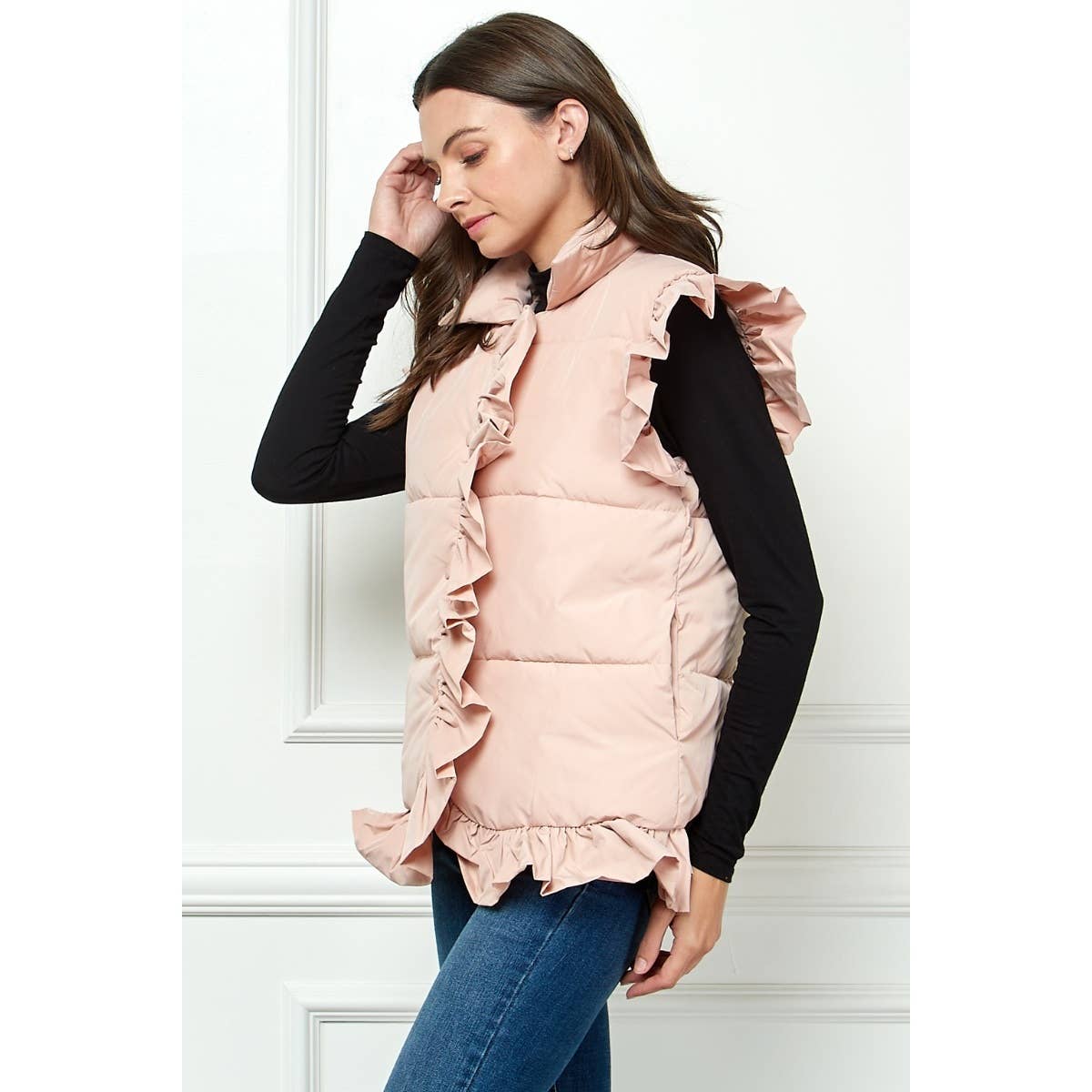 Ruffle Sleeve and Front Padded Vest