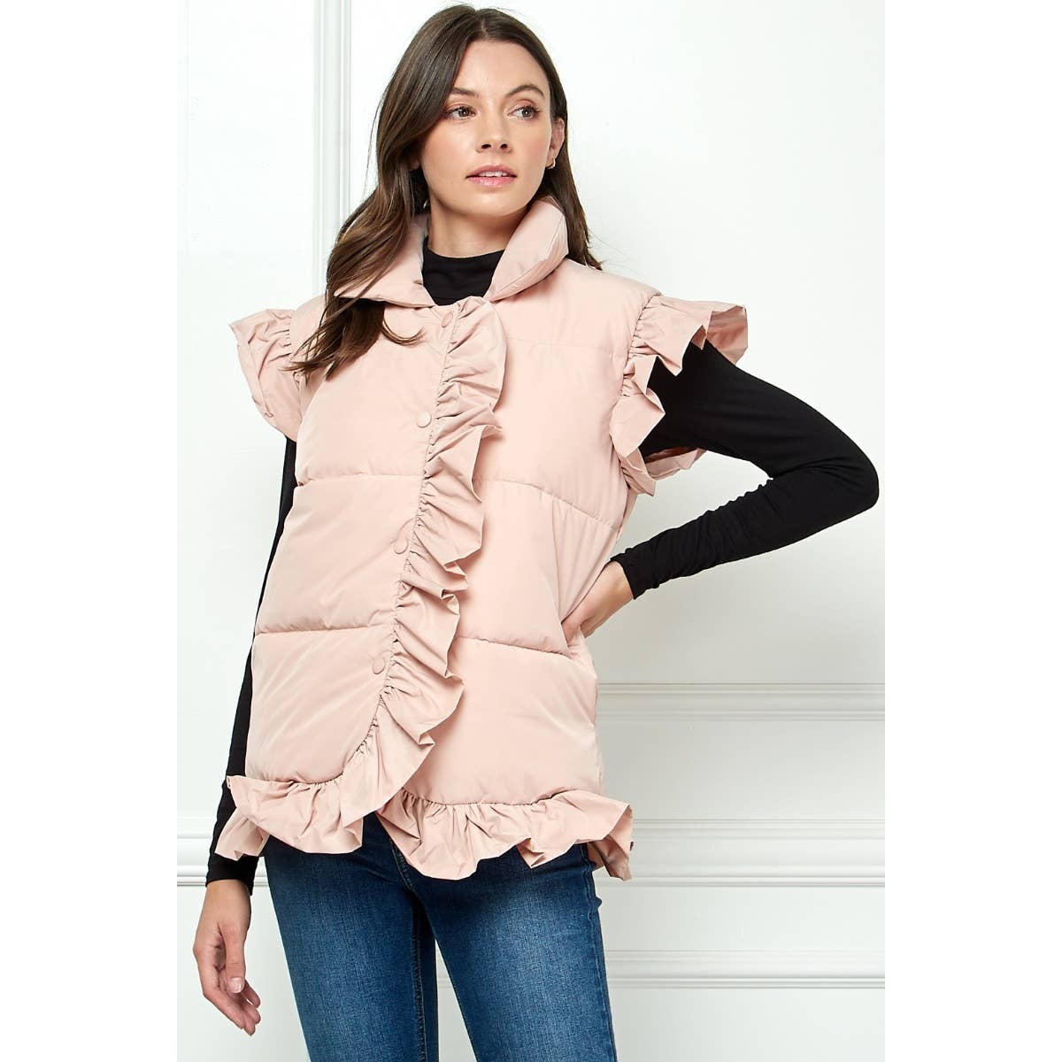 Ruffle Sleeve and Front Padded Vest