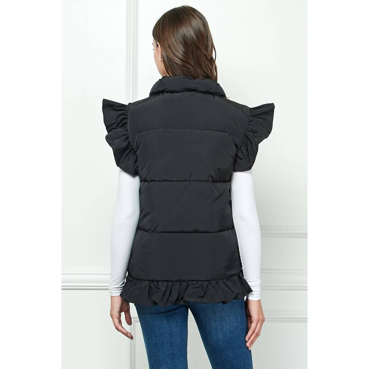 Ruffle Sleeve and Front Padded Vest
