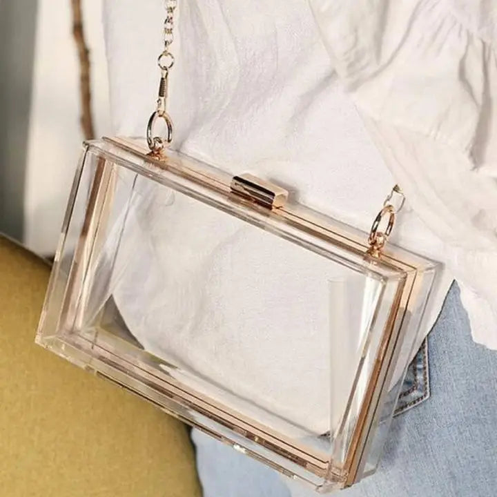 Cindy Clear Box Clutch with Chain Strap