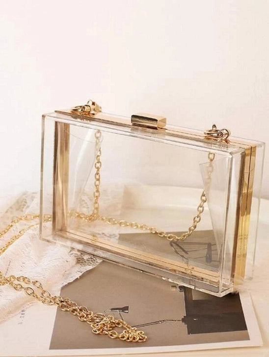 Cindy Clear Box Clutch with Chain Strap