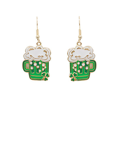 St. Patrick's Day Beer Mug Fish-Hook Earrings