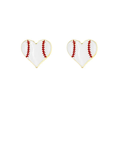 White Enamel Heart Shaped Baseball Post Earrings