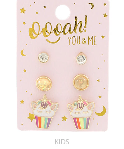 3 pc Unicorn Cupcake Studs Set