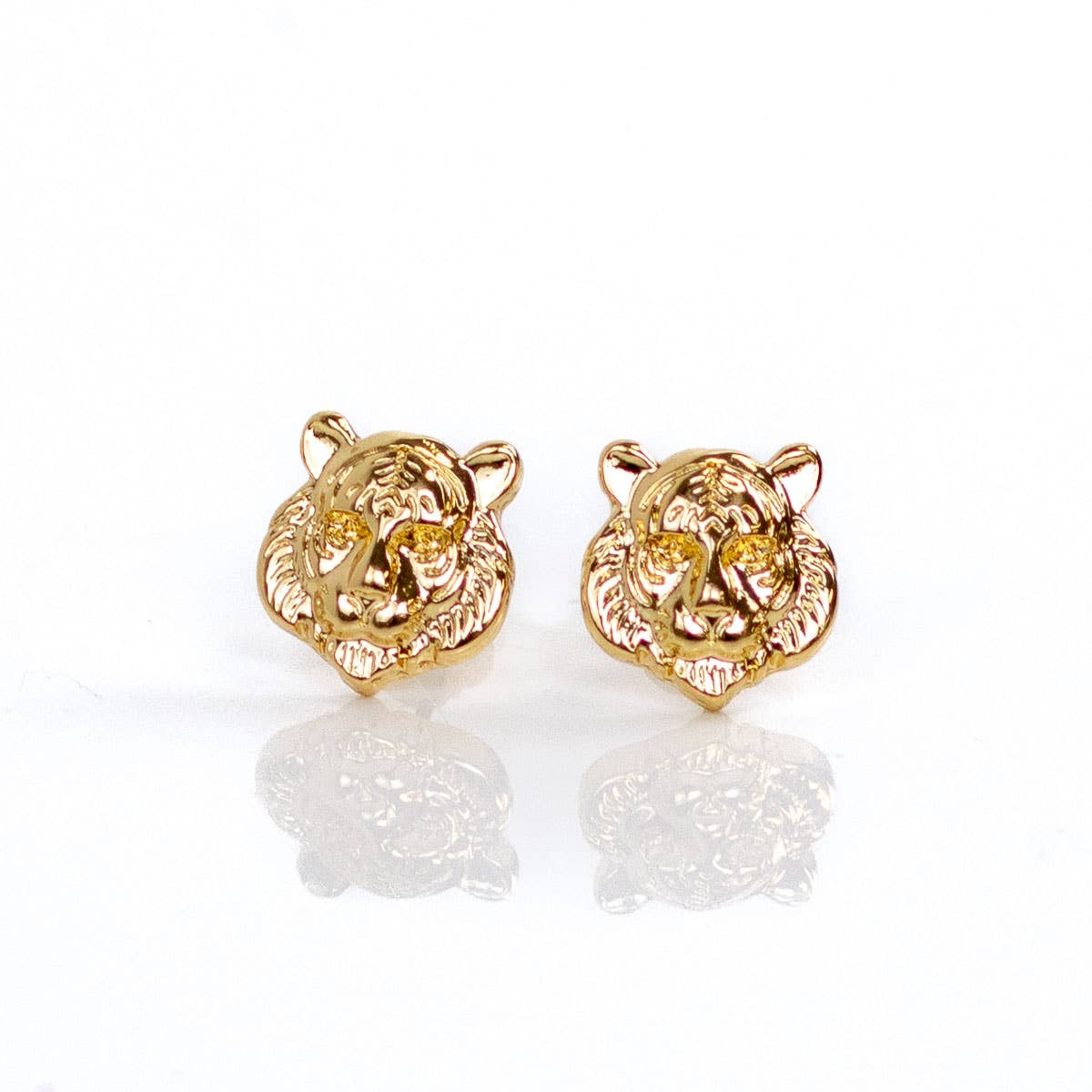 Tiger Stud Earrings   Gold   .5"