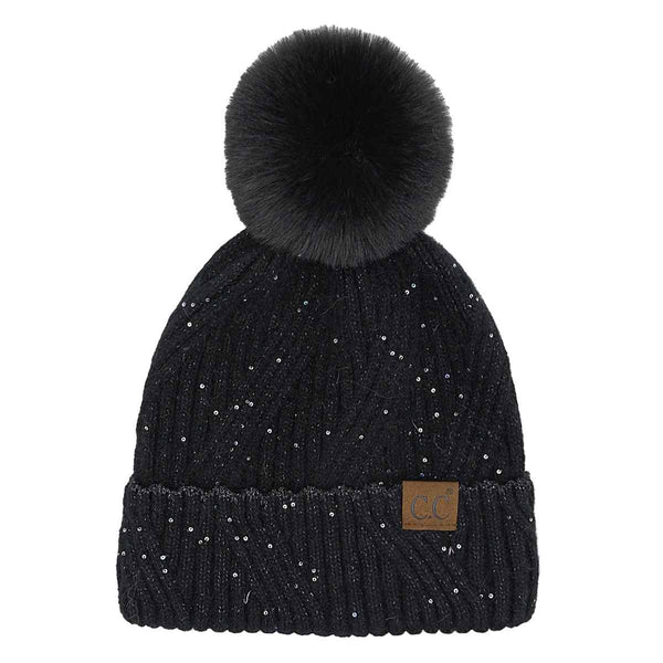 Sequin Pom Pom Beanie