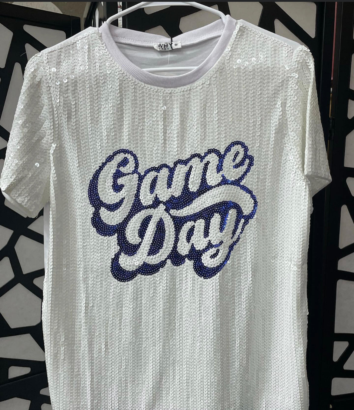 Game Day Royal Blue and White Sequin Top