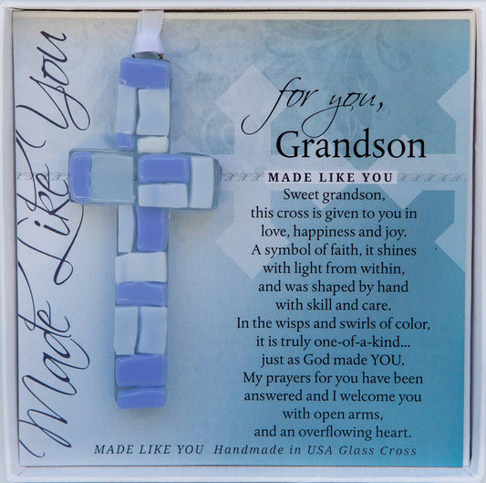 Grandson Gift: Handmade Mosaic Glass Cross 4483