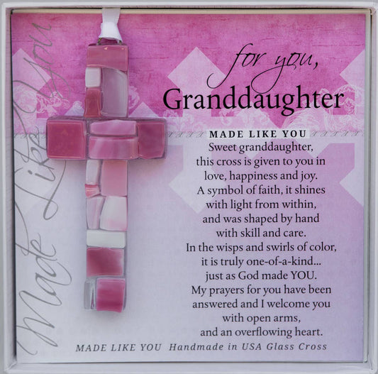 Granddaughter Gift: Handmade Mosaic Glass Cross 4482