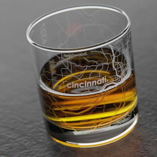 Cincinnati OH Map Rocks Whiskey Glass