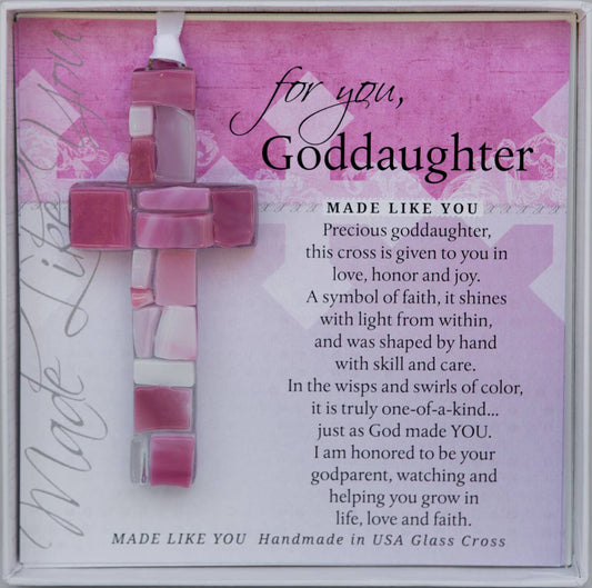 Goddaughter Baptism Gift: Handmade Mosaic Glass Cross 4481