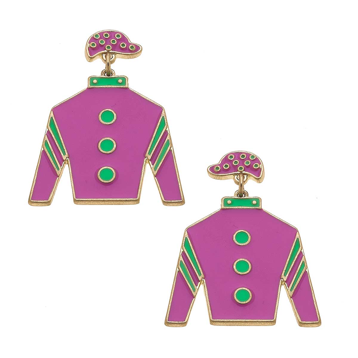 Quinn Enamel Jockey Earrings in Pink and Green