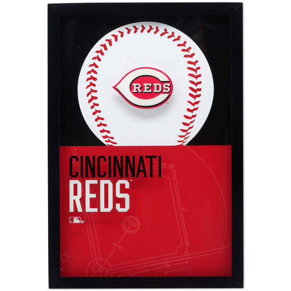 Cincinnati Reds Logo Baseball & Diamond Framed Glass Wall Decor