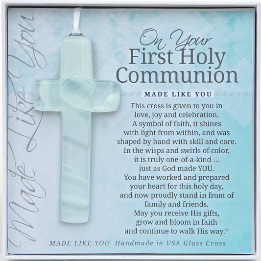 1st Holy Communion Cross: Handmade Glass 4404