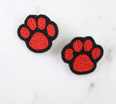 Seed Bead Red and Black Paw Prints (No Dangle)